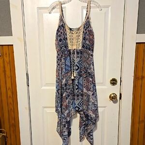 Almost Famous, Dress, Sz SM, Adjustable Straps, Lace, Lace-up top, Blue, Pink